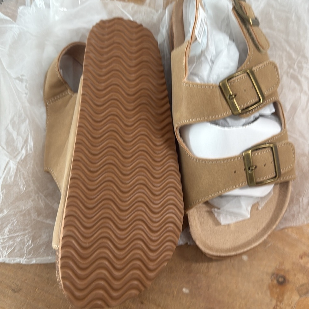 Tan Sandals Fabkids 4 New Sz 4 cork sole - Picture 4 of 5